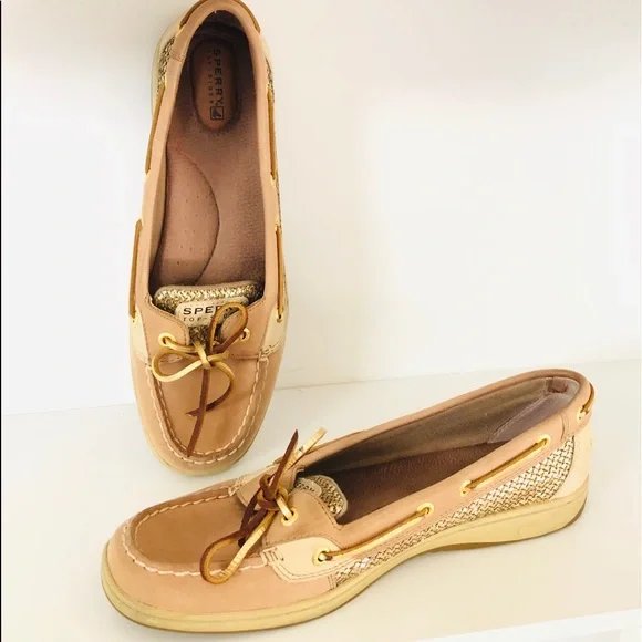 Sperry Topsider Women's Leather Boat Shoes Angelfish Gold foil Oat Size 10 M tan - Picture 2 of 5